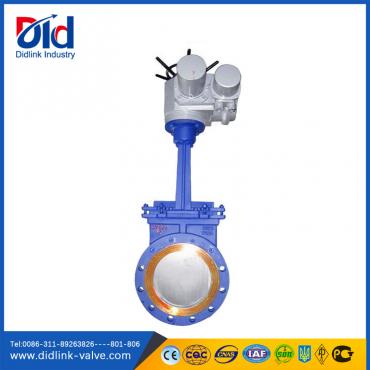 Carbon steel motorised knife gate valve installation, automated gate valve